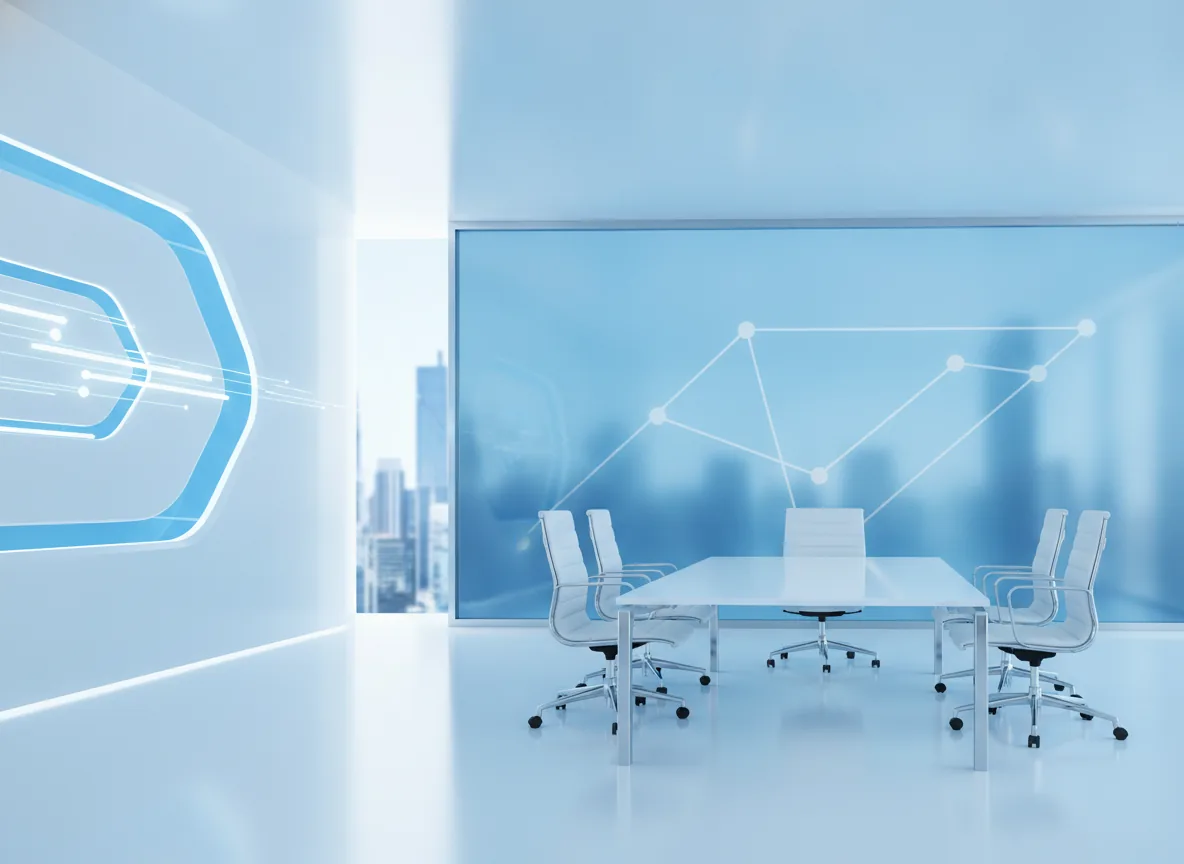 Clean futuristic corporate style, confident innovative mood, crisp